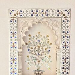 Premium Marble Inlay, Handcrafted Stone Art, Luxury Interiors Handcrafted marble inlay artwork featuring artisan inlay craftsmanship set in premium white marble.